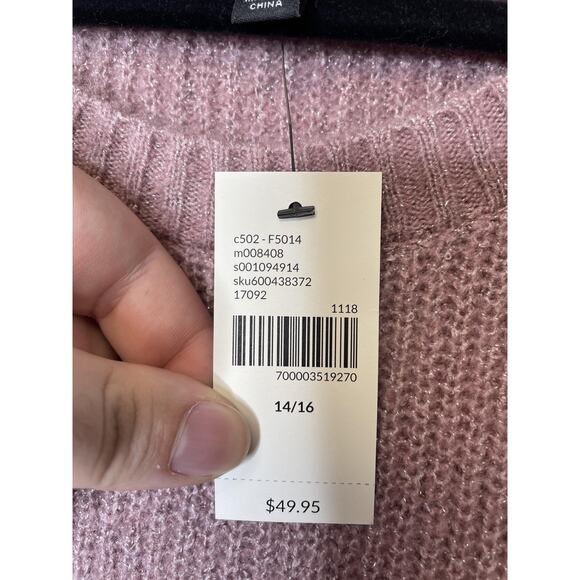 Lane Bryant Sweater Womens 14/16 Pink Scallop Hem Metallic Knit Pullover New - Picture 7 of 12